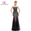 Grace Karin nuevo diseño ver a través de encaje negro señoras Sexy Sequins vestido de baile CL6026